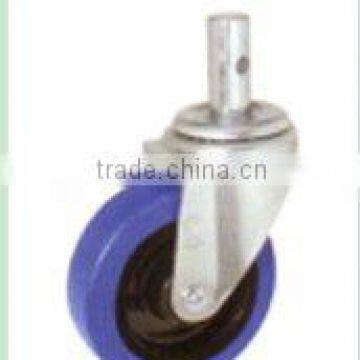 Swivel/Swivel Brake Intitutional Castor Elastic Rubber Wheel, Nylon Center, Roller Bearing Fitted with Solid Stem