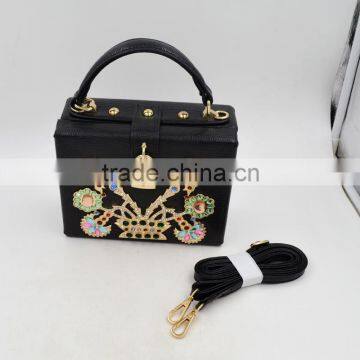 2016 New Product Multicolor Jewel Diamante Inclined Bag PU Luxury Evening Bag