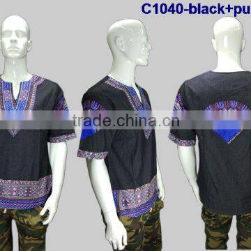 C1040 New african wax design denim fabric T-shirt, wholesale price men T-shirt 2016