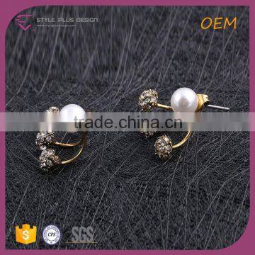 E78069L01 STYLE PLUS Shiny Gold Plate Small Diamond Pearl Women Earrings Fashion Earring Designs photo-3