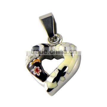 HMC P0188 Heart Hollow Out Pendant Stainless Steel Enamel Flower Pendant