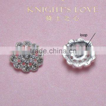 (M0336) 22mm rhinestone button with loop ,silver or gun metal plating