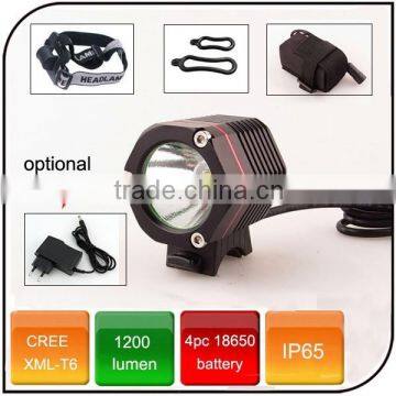 High power cree xml T6 1200 lumen 4.2V 4400mah battery powered led bicycle light rechargeable bike led light for camping