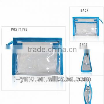 Blue PVC clear cosmetic bag,plastic makeup bag