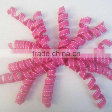 HOT SALE Pink Woven Fabric Grosgrain Ribbon Curly Swirl Bow