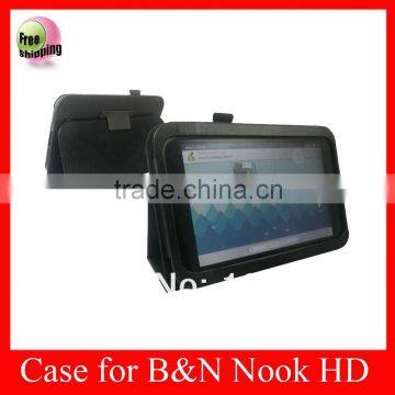 Smart Cover Leather Case For Nook HD 7'' tablet PC,Nook HD leather case,free shipping,Black Color