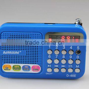 2015 best selling D-65E FM radio portable speaker with SD card slot