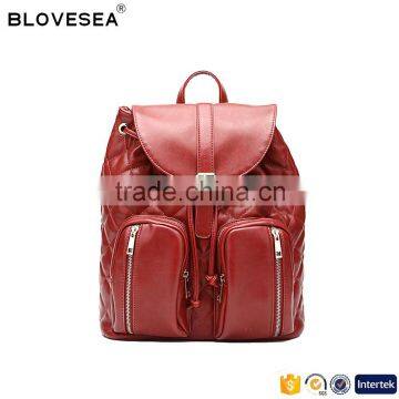 Quilted korean style back to school backpacks PU drawstring closure fashion ladies school backpack