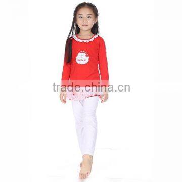 baby girls plain Christmas clothing outfits boutique red long sleeve top and white pants Christmas sets