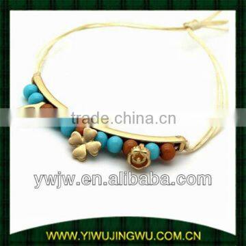 Beige Lucky Charm Leather Friendship Bracelet(JW-G2618)