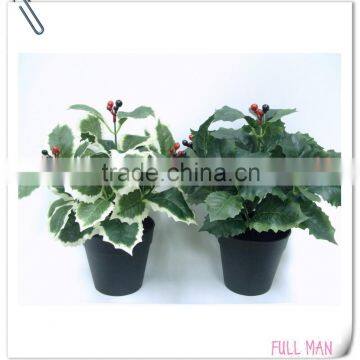 Plastic Red Berries/Holly Artificial Potted Flowers