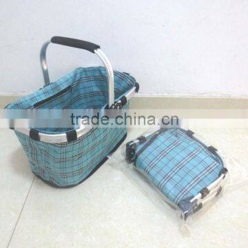 Folding basket with tartan fabric,picnic basket