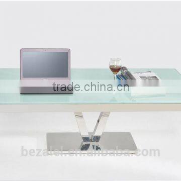 Glass Top Stainless Steel V-shape Foot Tea Table