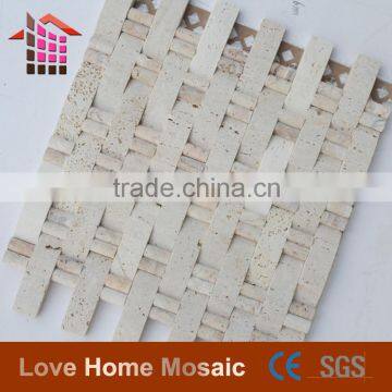 Basket weave travertine mosaic tile wall rock decoration