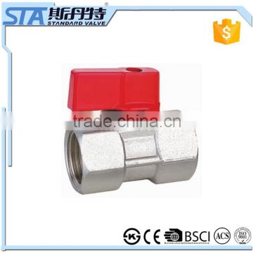 ART.1073 Forged 1/2" 3/4" BSP F/F female to female thread nickel plated brass mini ball valve price with red aluminium handle