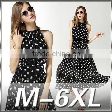 2016 new summer Dot Chiffon plus size M~6L Bohemia Wave Beach Dress