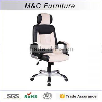 Black and white PU+fabric low back general use heated office chair