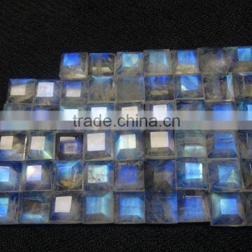 Rainbow Moonstone 8x8 mm Square Shape Blue Flashy Faceted Rainbow Moonstone Gemstone