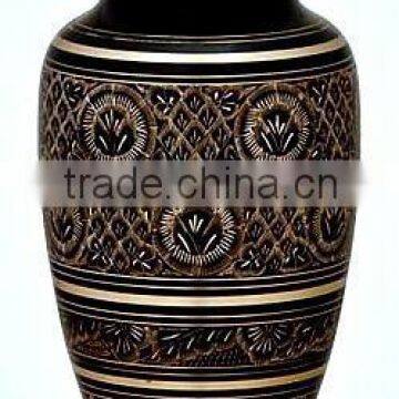 Gold Floral Black Solid Brass Metal Cremation Funeral Urn