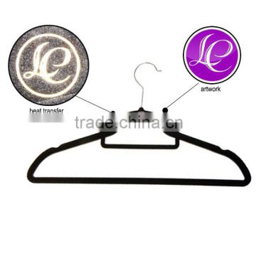 black velvet flocked flocking hanger with logo