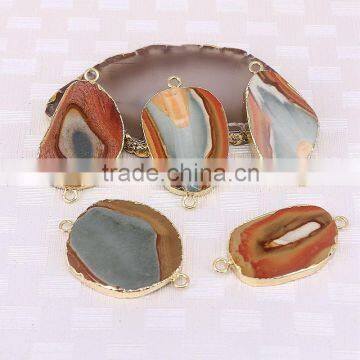Charm Agate Druzy Connector Beads, Gold Plated Edged Picture Stone Beads For Jewelry Making photo-2