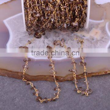 Smoky Quartz Crystal Link Rosary Chain, Fashion Smoky Quartz Chip Beads Wire Wrapped Chain photo-5