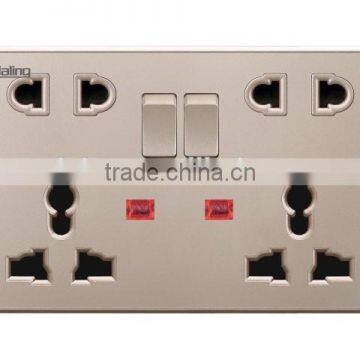 Champagne Bright acrylic Double 13A 5 PIN multi functional switched socket with neon