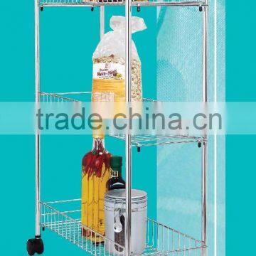 Rolling Storage Cart Chrome Trolley Cart with 3 movable baskets