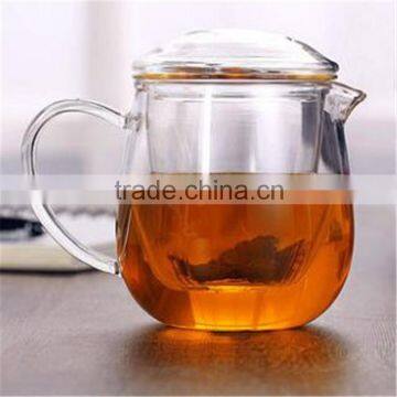 FDA Certification standard 410ml/550ml borosilicate glass tea pot with tea strainer.