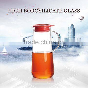 Clear 1000ml glass water juice pot with plastic lid and handle