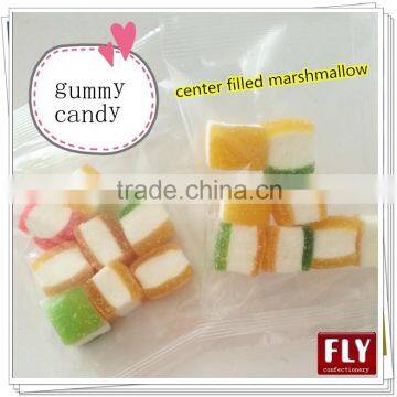 Mini colored square shaped jelly filled marshmallow rope