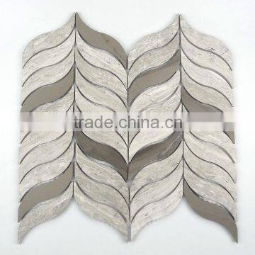 Salix leaf design arch wooden gray marble mosaic tile