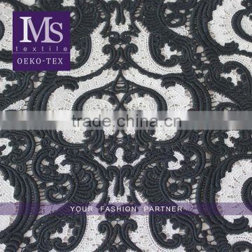 Hot selling polyester black/white water soluble lace fabric african wholesale