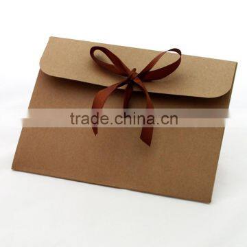 envelope shape kraft paper box with silk ribbon