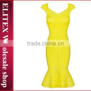 2015 HOT high-quality yellow sexy mermaid bandage dress