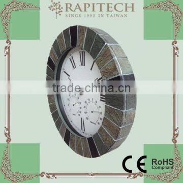 14 Inch Built in Thermometer And Hygrometer Garden Polyresin Clock
