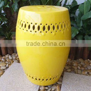 Yellow glazed ceramic chinese stool chair