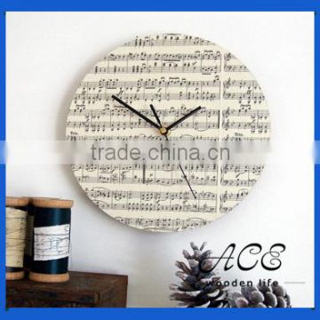 Personalized Wooden Staff Pattern Vintage Painting Wall Clock for Home Decoration Rustic Clock Movement Clock for Living Room