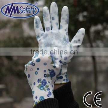 NMSAFETY Printed Ladies PU Palm Gardening Gloves