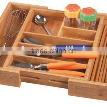 2017 Newest natural bamboo retractable storage drawer for tableware