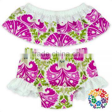 Hot Pink Floral Print Comfortable Girl Clothing Hot Summer Clothes Set Beautiful Newborn Girls Clothing