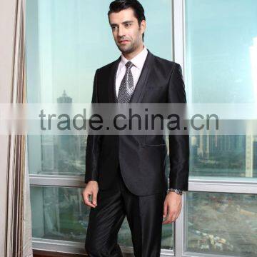 2015 Custom Made Fashion Satin Lapel Black Suits for Men photo-5