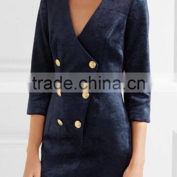 Classic Button Fastenings Double-Breasted Stretch-Velvet Mini Dress Women Blazer Design Names Of Ladies Dresses HSD5701 photo-3