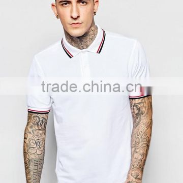 Custom Fashion Short Sleeve White Solid Men's 100% Cotton Pique Dry Fit Slim Fit Plus Size Casual Tipped Polo Collar T-Shirt