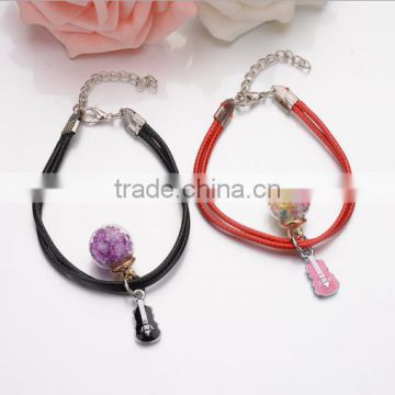 Diy enamel guitar glass ball charms cord bracelets small guitar charms couple bracelets for her gifts