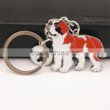 Saint Bernard dog pet keyrings,custom metal keychain,art dog silver covered keyring