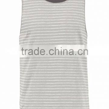 MGOO Scoop Neck Raw Cut Hems Mens Singlet Vests White Striped Sleeveless Drop Armhole Tank Top photo-5