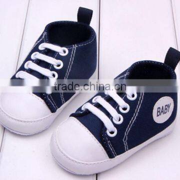 2014 new baby product navy blue baby canvas shoe