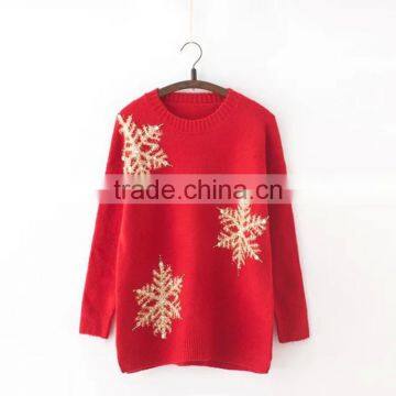 Simple Design Acrylic Long Sleeve White Women Christmas Sweater Wholesaler photo-5