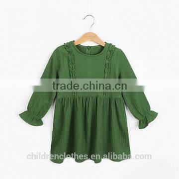 Fashion Green Baby Colthes Children Frocks Designs Ruffle Long Sleeve Warm Girl Dress